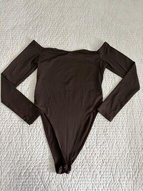 Off the shoulder Solid Brown Bodysuit